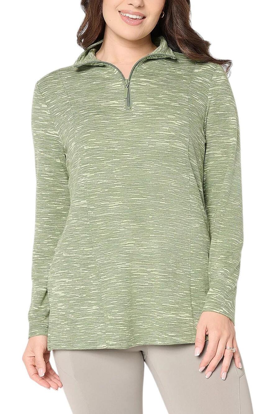 Denim & Co. Women's Space Dye Half Zip Tunic Olive - Petite